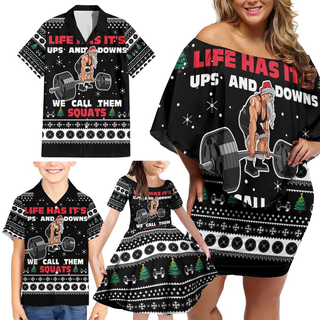 Santa Claus Love Gym Family Matching Off Shoulder Short Dress and Hawaiian Shirt Christmas Santa Does Weightlifting DT04 - Wonder Print Shop