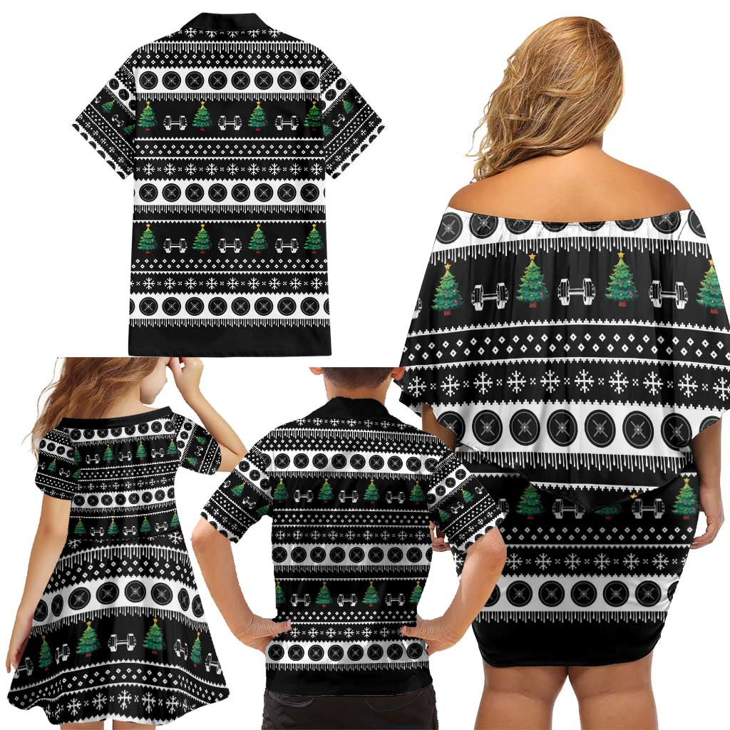 Santa Claus Love Gym Family Matching Off Shoulder Short Dress and Hawaiian Shirt Christmas Santa Does Weightlifting DT04 - Wonder Print Shop