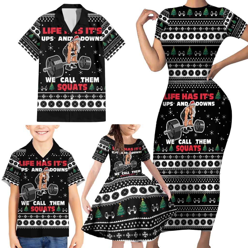 Santa Claus Love Gym Family Matching Short Sleeve Bodycon Dress and Hawaiian Shirt Christmas Santa Does Weightlifting DT04 - Wonder Print Shop