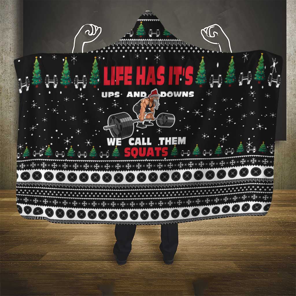 Santa Claus Love Gym Hooded Blanket Christmas Santa Does Weightlifting