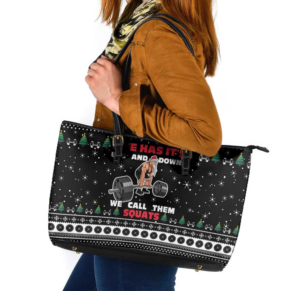 Santa Claus Love Gym Leather Tote Bag Christmas Santa Does Weightlifting DT04 - Wonder Print Shop