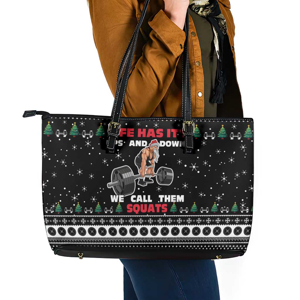 Santa Claus Love Gym Leather Tote Bag Christmas Santa Does Weightlifting DT04 - Wonder Print Shop
