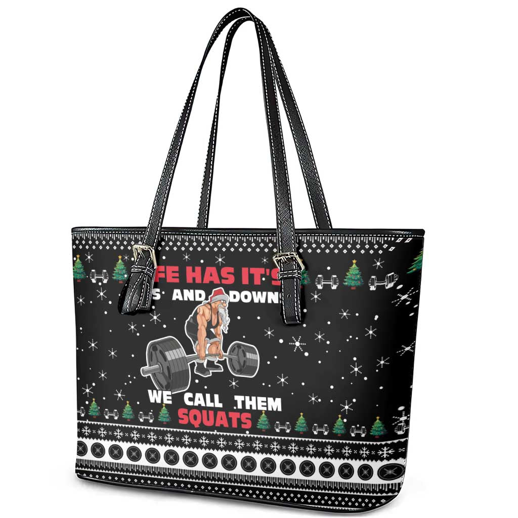 Santa Claus Love Gym Leather Tote Bag Christmas Santa Does Weightlifting DT04 - Wonder Print Shop