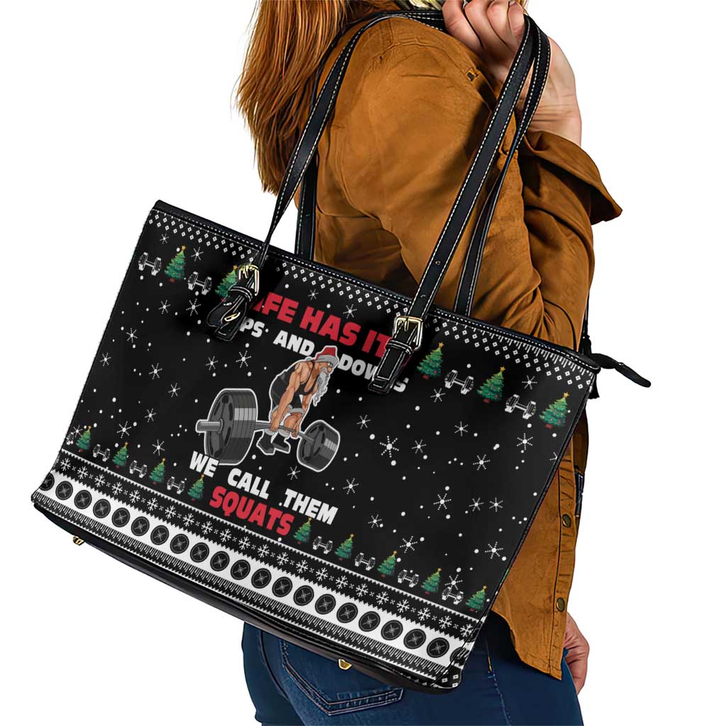 Santa Claus Love Gym Leather Tote Bag Christmas Santa Does Weightlifting DT04 - Wonder Print Shop