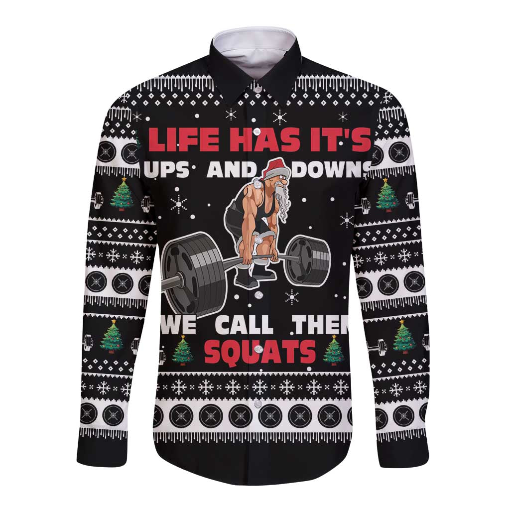 Santa Claus Love Gym Long Sleeve Button Shirt Christmas Santa Does Weightlifting DT04 - Wonder Print Shop