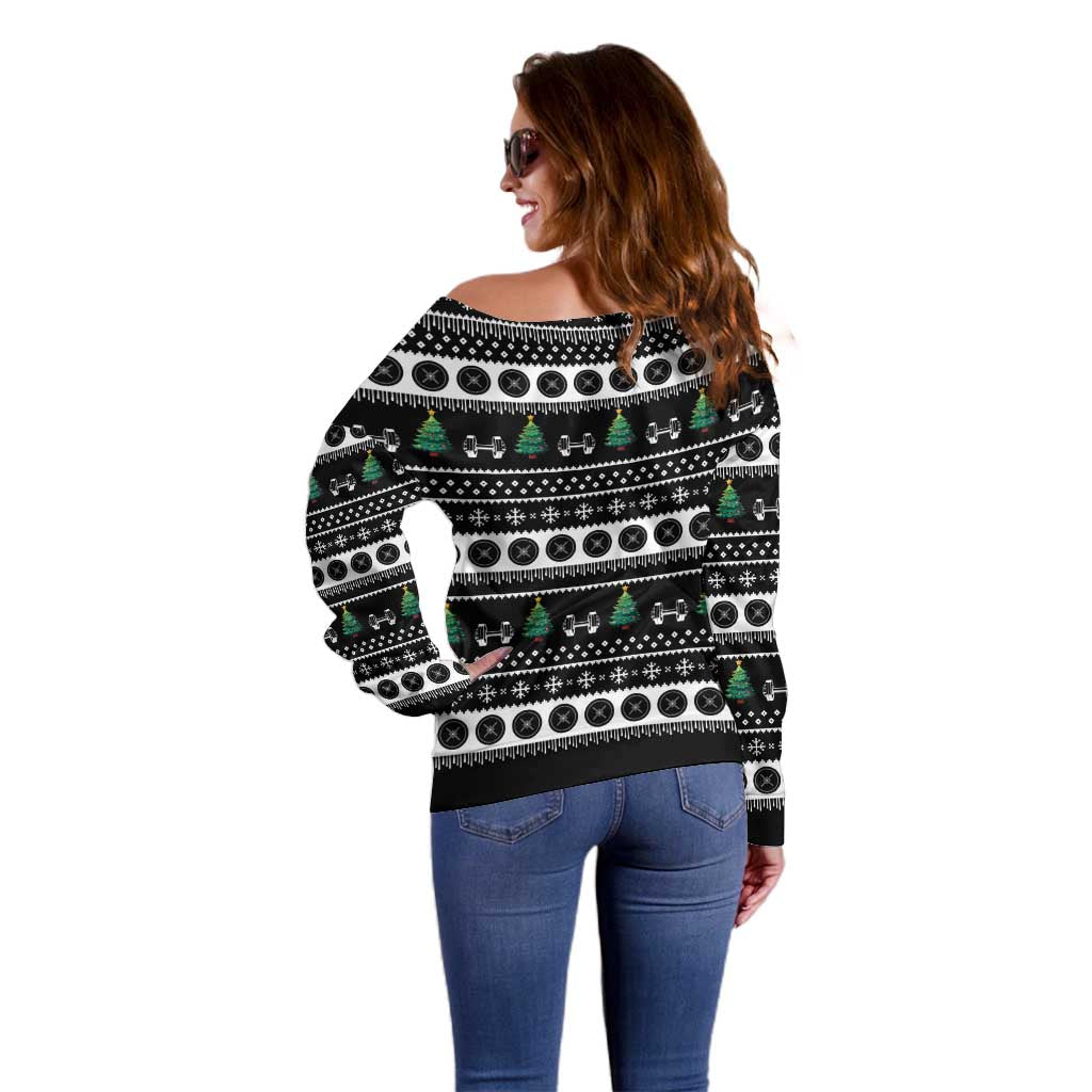 Santa Claus Love Gym Off Shoulder Sweater Christmas Santa Does Weightlifting DT04 - Wonder Print Shop