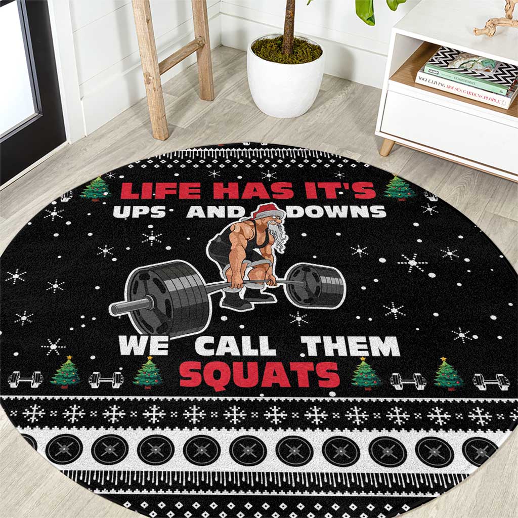 Santa Claus Love Gym Round Carpet Christmas Santa Does Weightlifting