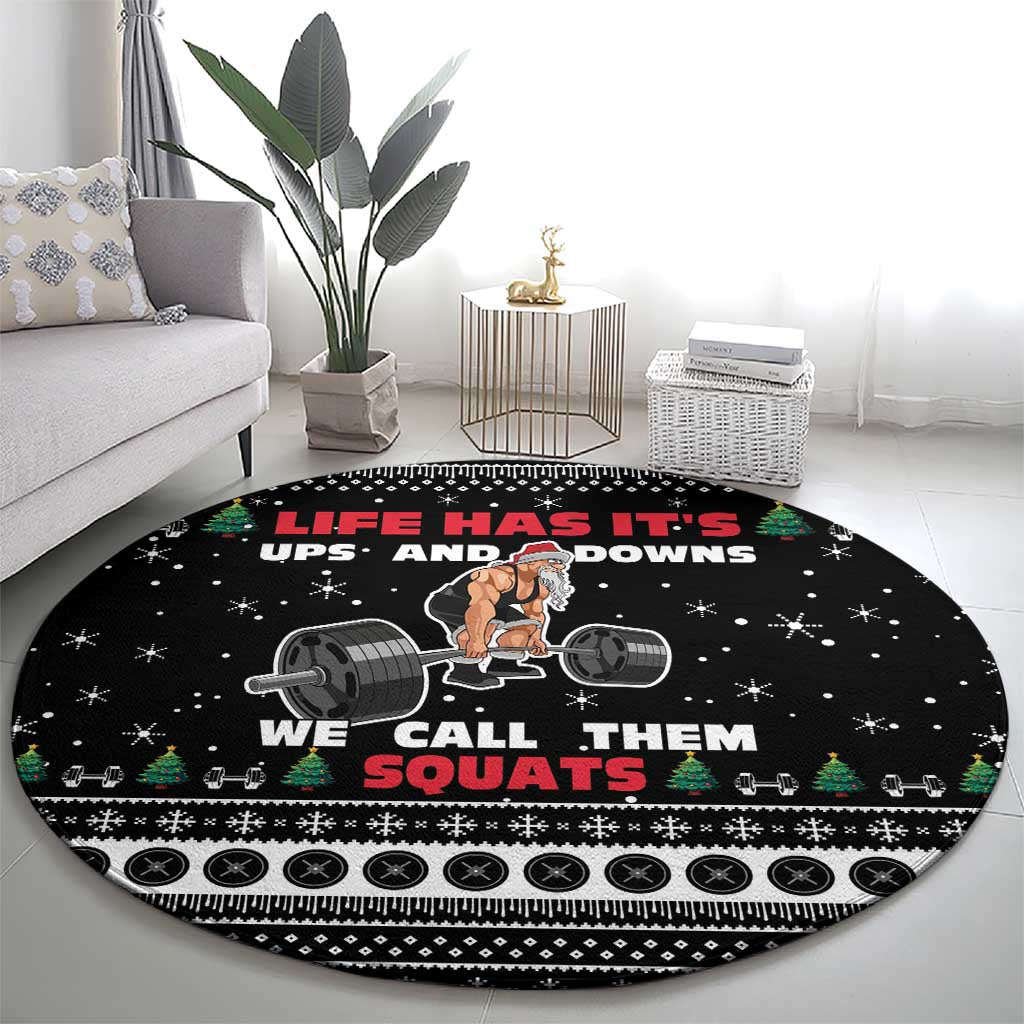 Santa Claus Love Gym Round Carpet Christmas Santa Does Weightlifting