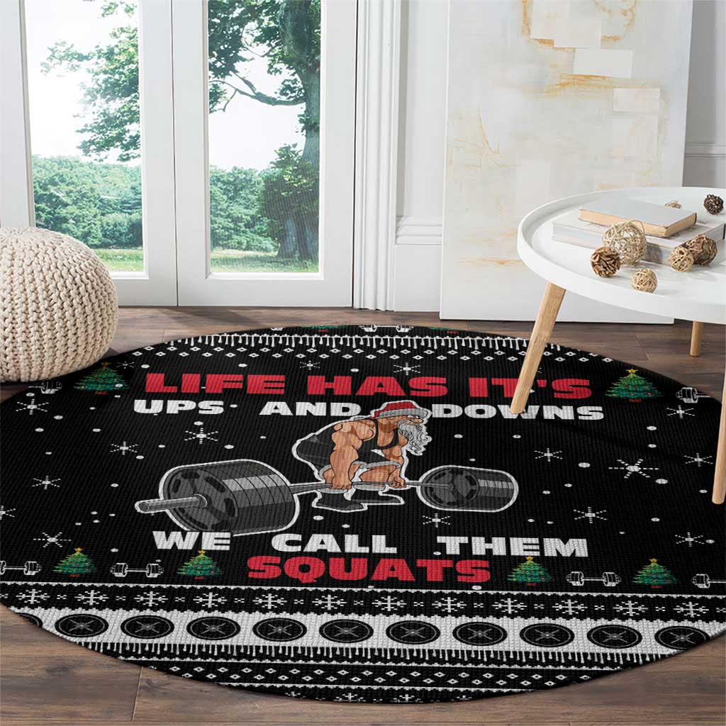 Santa Claus Love Gym Round Carpet Christmas Santa Does Weightlifting