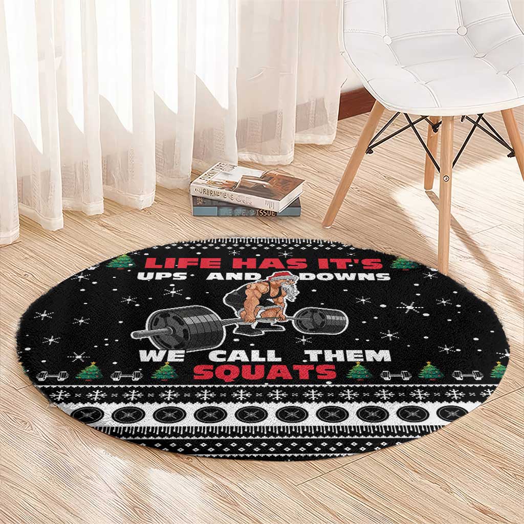 Santa Claus Love Gym Round Carpet Christmas Santa Does Weightlifting