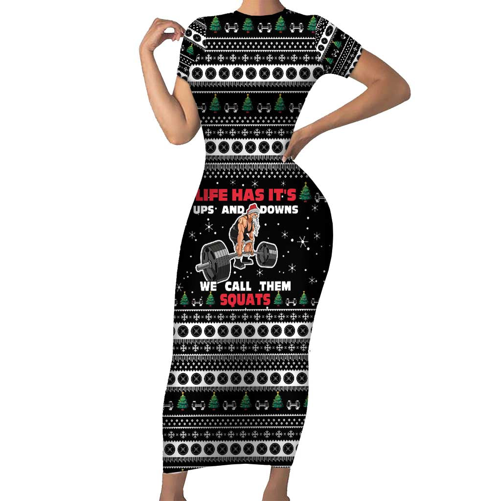Santa Claus Love Gym Short Sleeve Bodycon Dress Christmas Santa Does Weightlifting DT04 - Wonder Print Shop