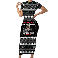 Santa Claus Love Gym Short Sleeve Bodycon Dress Christmas Santa Does Weightlifting DT04 - Wonder Print Shop