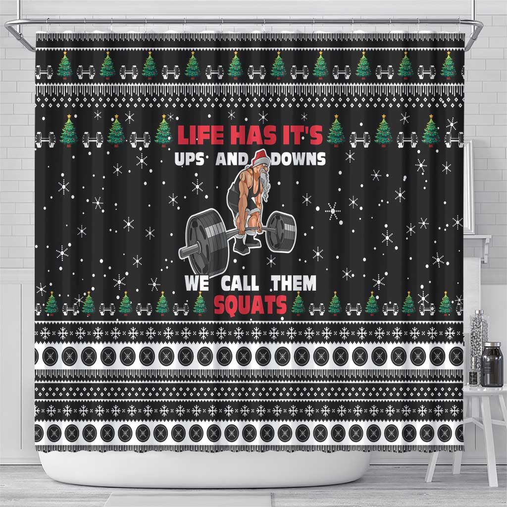 Santa Claus Love Gym Shower Curtain Christmas Santa Does Weightlifting