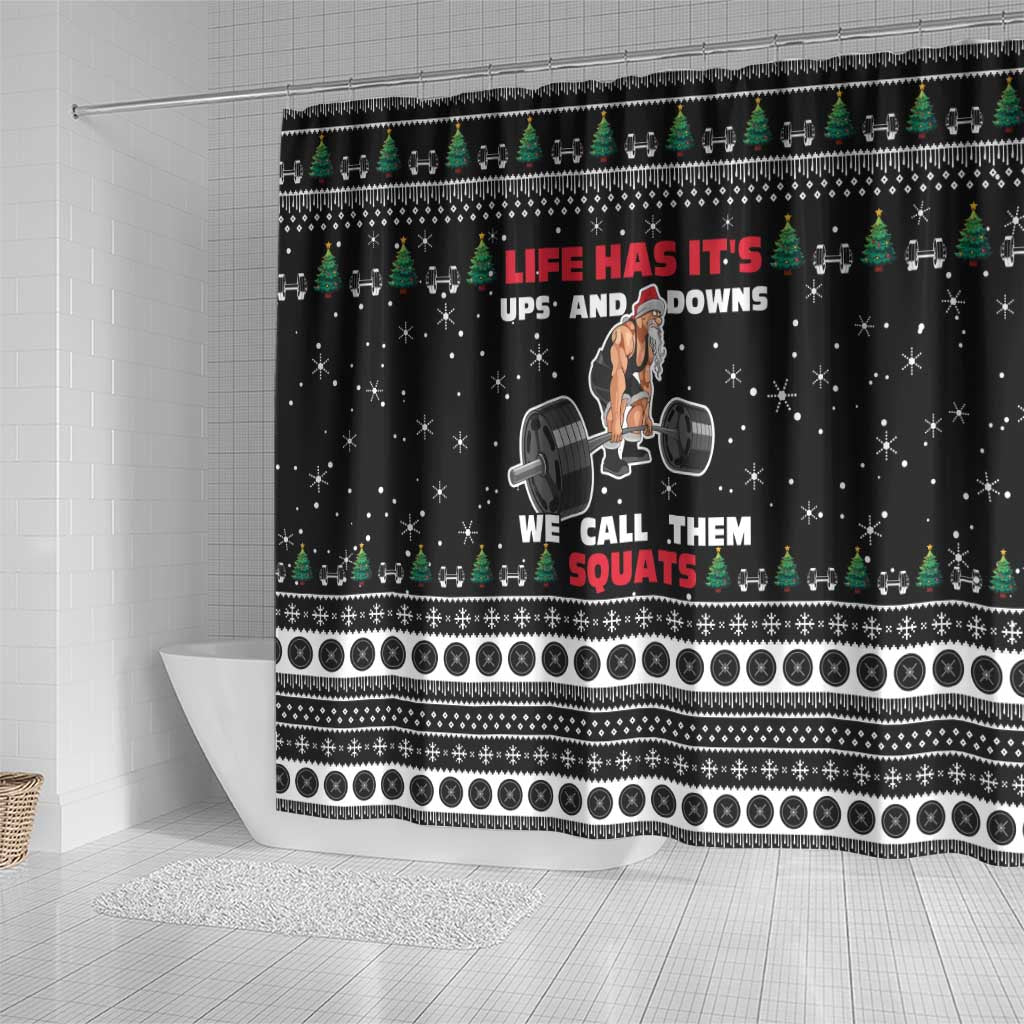 Santa Claus Love Gym Shower Curtain Christmas Santa Does Weightlifting