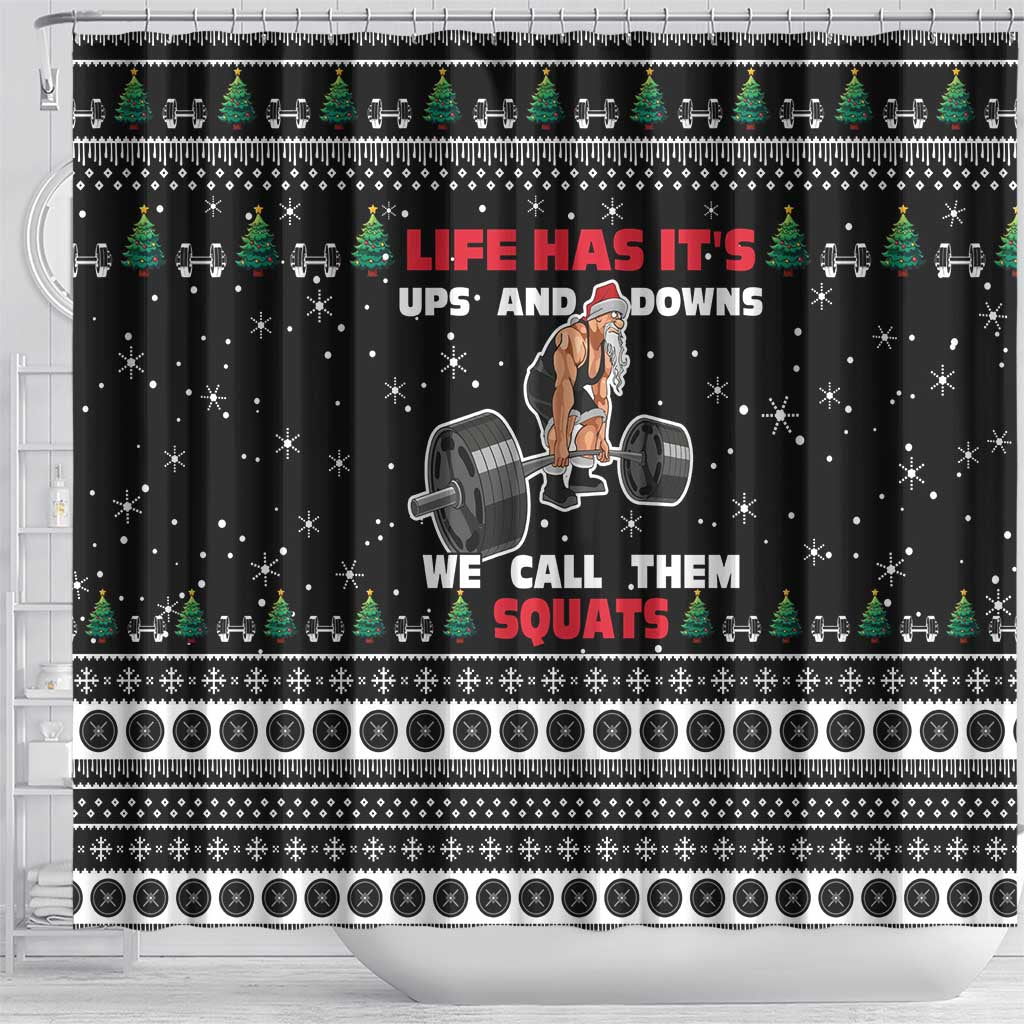 Santa Claus Love Gym Shower Curtain Christmas Santa Does Weightlifting