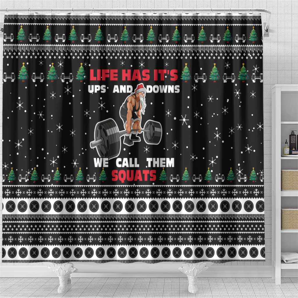 Santa Claus Love Gym Shower Curtain Christmas Santa Does Weightlifting