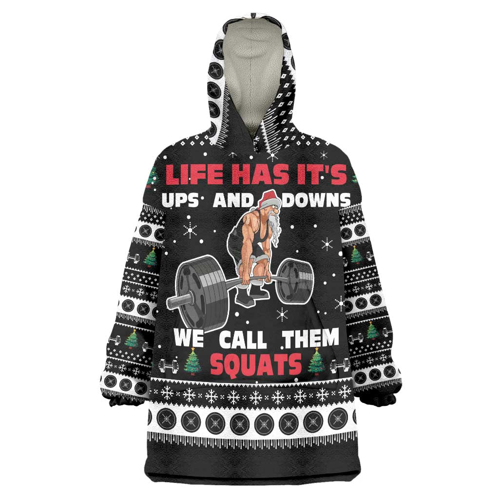 Santa Claus Love Gym Wearable Blanket Hoodie Christmas Santa Does Weightlifting DT04 - Wonder Print Shop