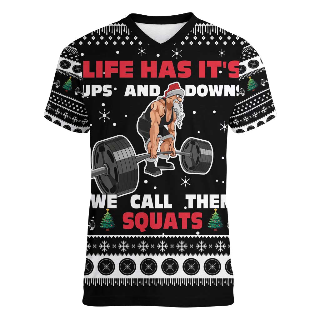 Santa Claus Love Gym Women V-Neck T-Shirt Christmas Santa Does Weightlifting DT04 - Wonder Print Shop