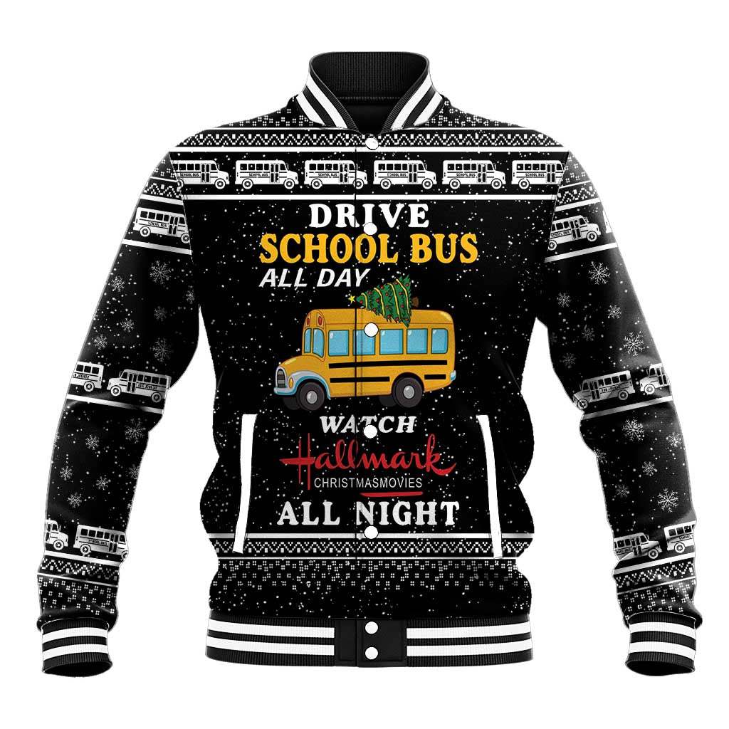 Drive School Bus All Day Baseball Jacket Watch Hallmark Christmas Movies All Night DT04 - Wonder Print Shop