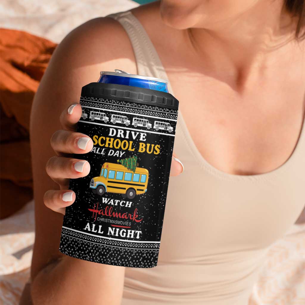 Drive School Bus All Day 4 in 1 Can Cooler Tumbler Watch Hallmark Christmas Movies All Night DT04 - Wonder Print Shop
