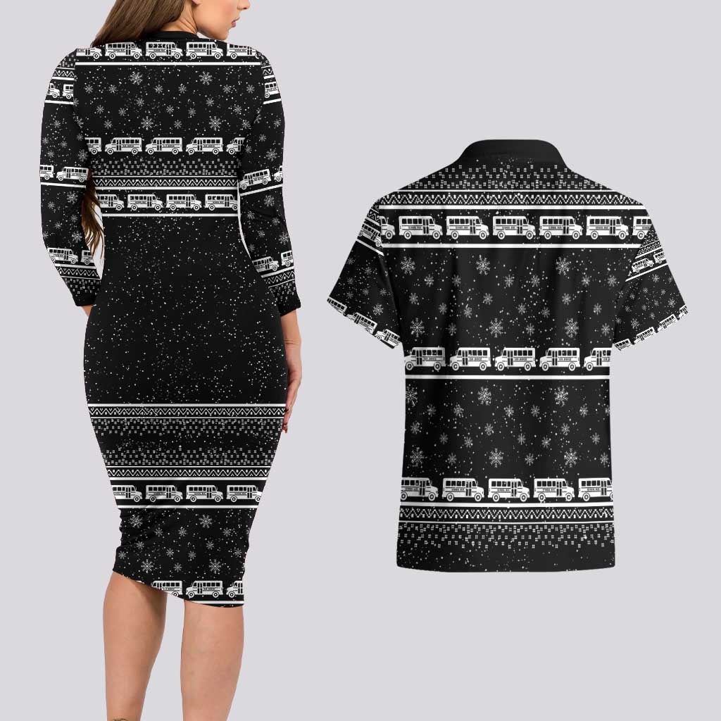 Drive School Bus All Day Couples Matching Long Sleeve Bodycon Dress and Hawaiian Shirt Watch Hallmark Christmas Movies All Night DT04 - Wonder Print Shop