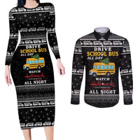 Drive School Bus All Day Couples Matching Long Sleeve Bodycon Dress and Long Sleeve Button Shirt Watch Hallmark Christmas Movies All Night DT04 - Wonder Print Shop