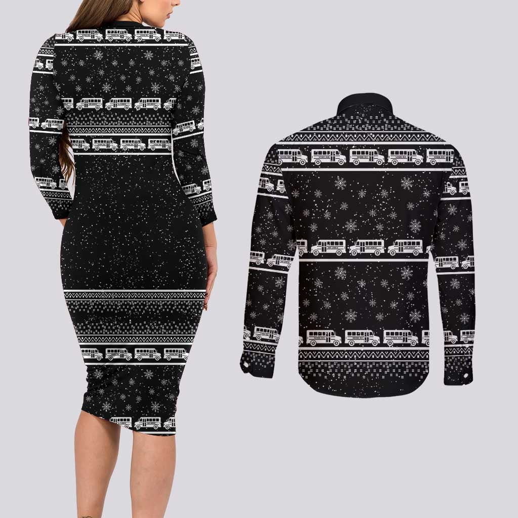 Drive School Bus All Day Couples Matching Long Sleeve Bodycon Dress and Long Sleeve Button Shirt Watch Hallmark Christmas Movies All Night DT04 - Wonder Print Shop