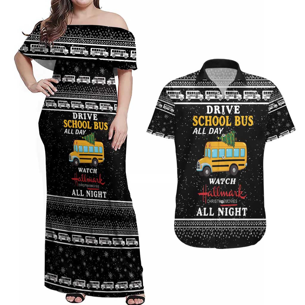 Drive School Bus All Day Couples Matching Off Shoulder Maxi Dress and Hawaiian Shirt Watch Hallmark Christmas Movies All Night DT04 - Wonder Print Shop