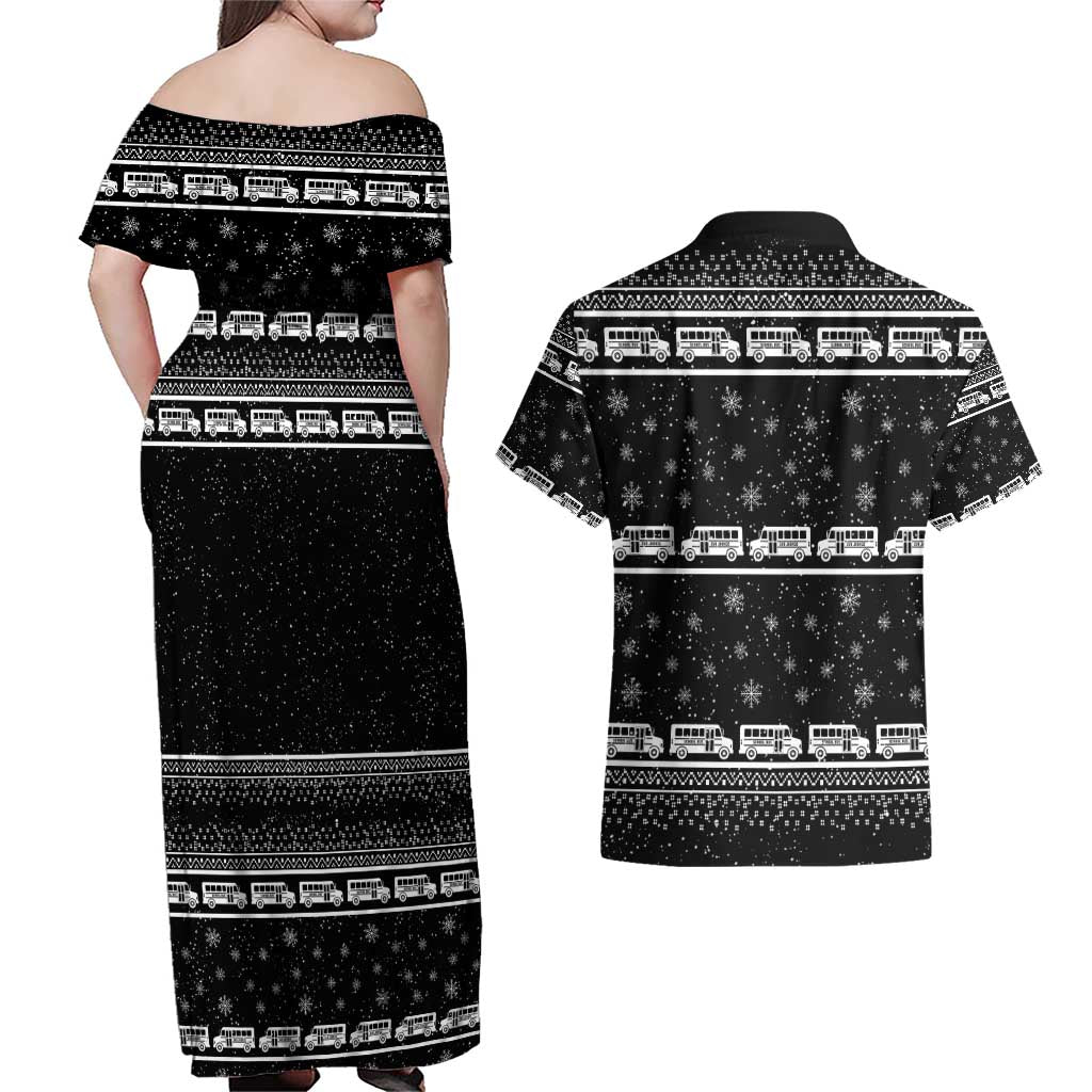 Drive School Bus All Day Couples Matching Off Shoulder Maxi Dress and Hawaiian Shirt Watch Hallmark Christmas Movies All Night DT04 - Wonder Print Shop