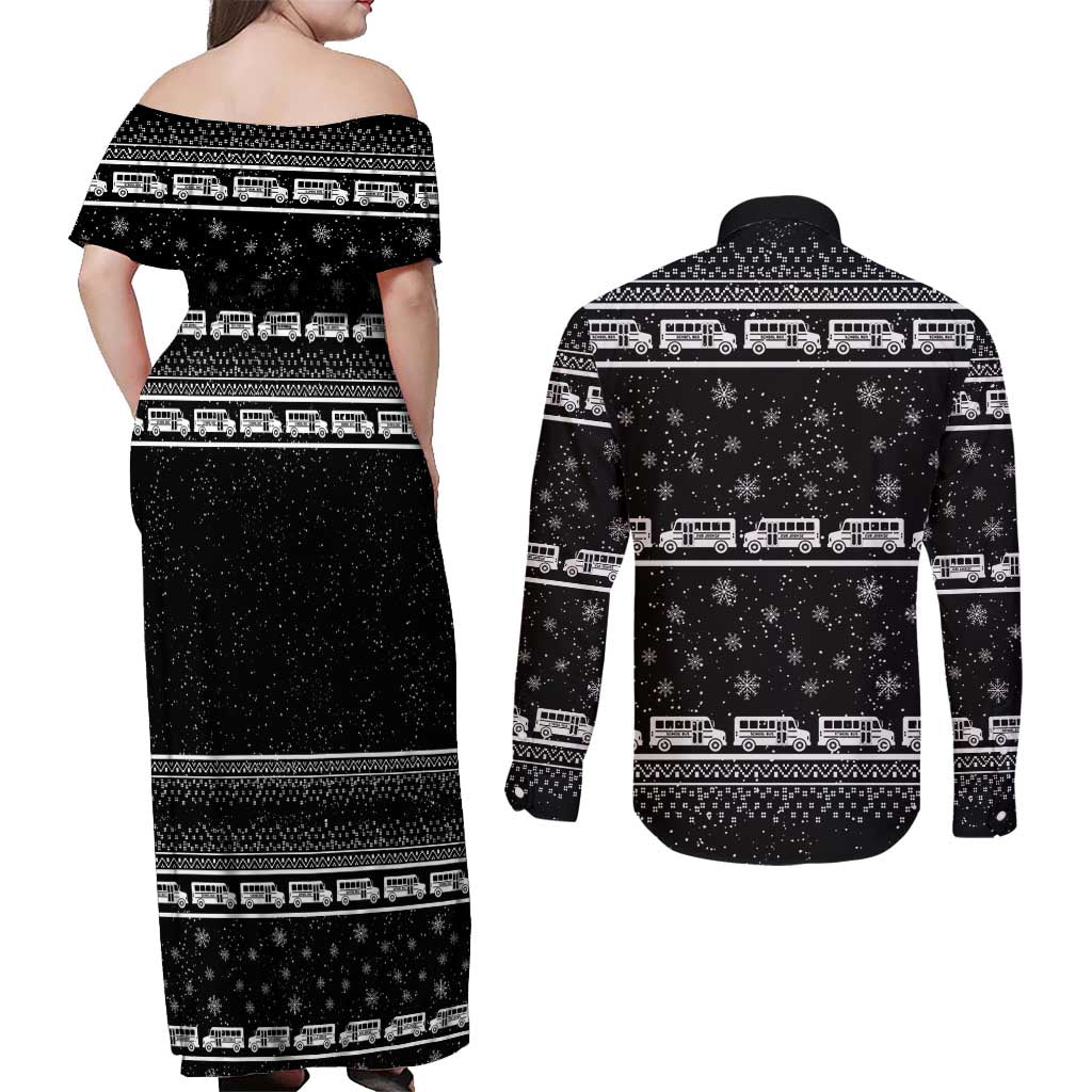 Drive School Bus All Day Couples Matching Off Shoulder Maxi Dress and Long Sleeve Button Shirt Watch Hallmark Christmas Movies All Night DT04 - Wonder Print Shop