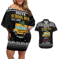 Drive School Bus All Day Couples Matching Off Shoulder Short Dress and Hawaiian Shirt Watch Hallmark Christmas Movies All Night DT04 - Wonder Print Shop
