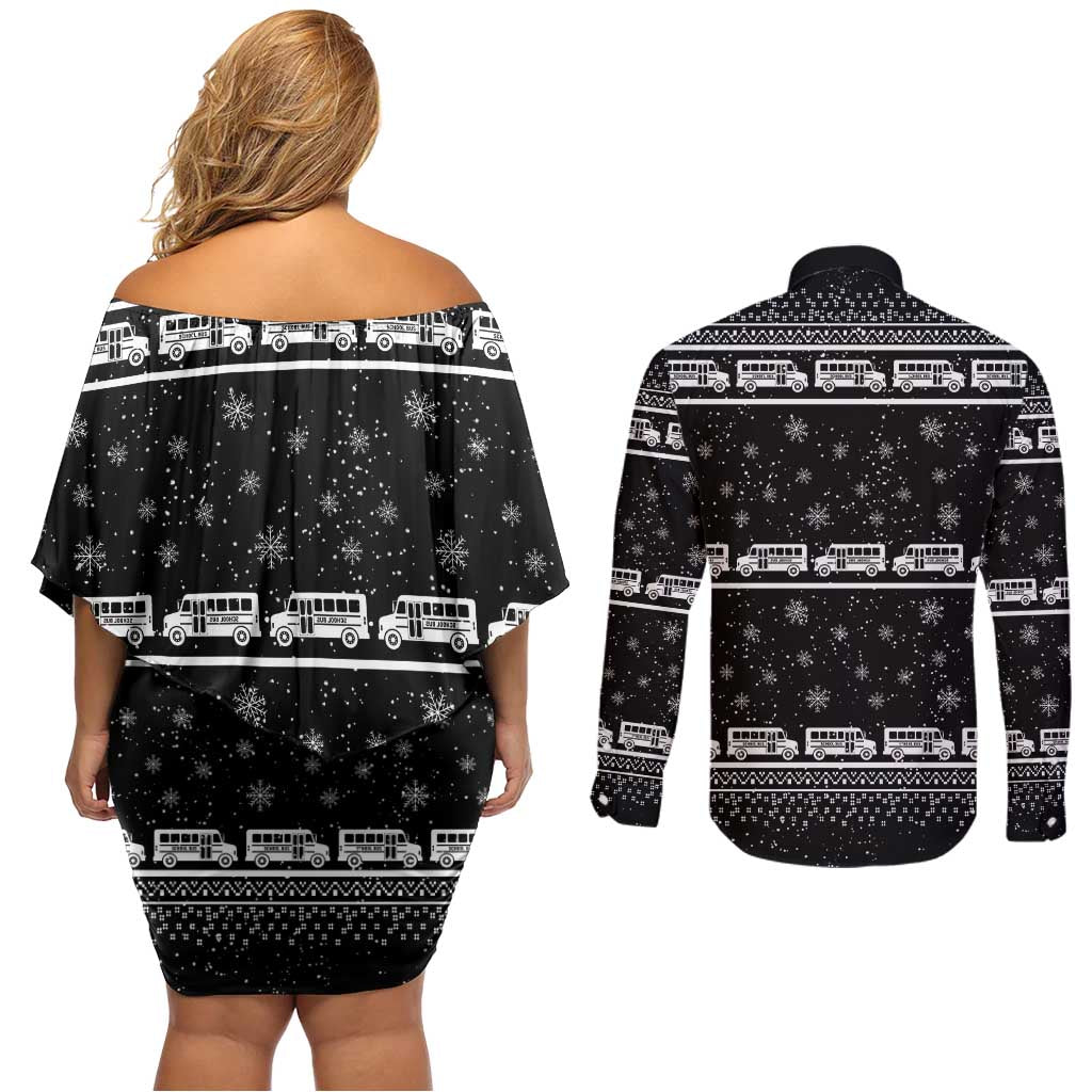 Drive School Bus All Day Couples Matching Off Shoulder Short Dress and Long Sleeve Button Shirt Watch Hallmark Christmas Movies All Night DT04 - Wonder Print Shop