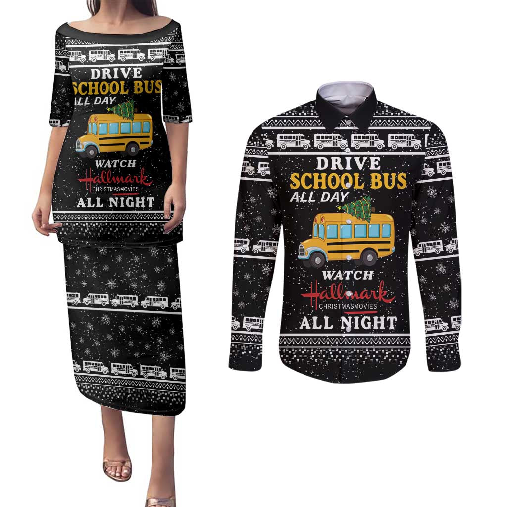 Drive School Bus All Day Couples Matching Puletasi and Long Sleeve Button Shirt Watch Hallmark Christmas Movies All Night DT04 - Wonder Print Shop