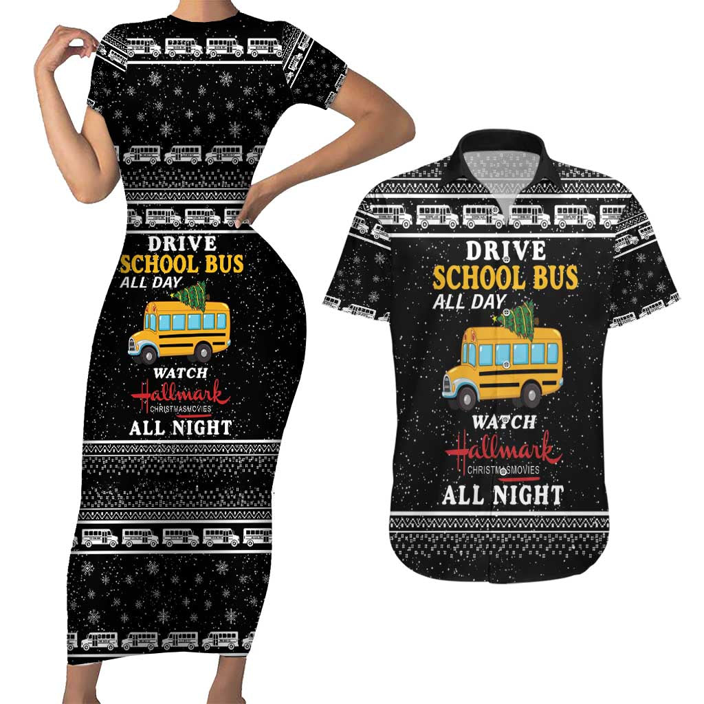 Drive School Bus All Day Couples Matching Short Sleeve Bodycon Dress and Hawaiian Shirt Watch Hallmark Christmas Movies All Night DT04 - Wonder Print Shop