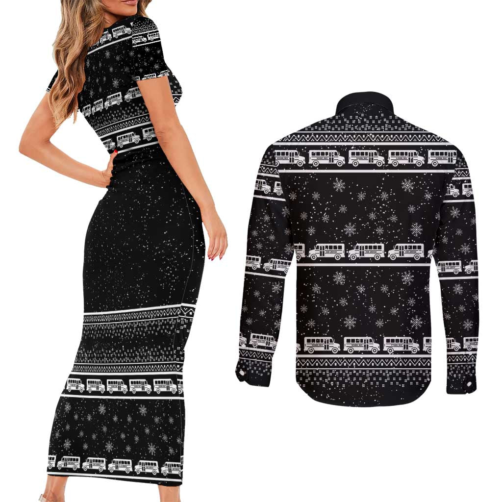 Drive School Bus All Day Couples Matching Short Sleeve Bodycon Dress and Long Sleeve Button Shirt Watch Hallmark Christmas Movies All Night DT04 - Wonder Print Shop