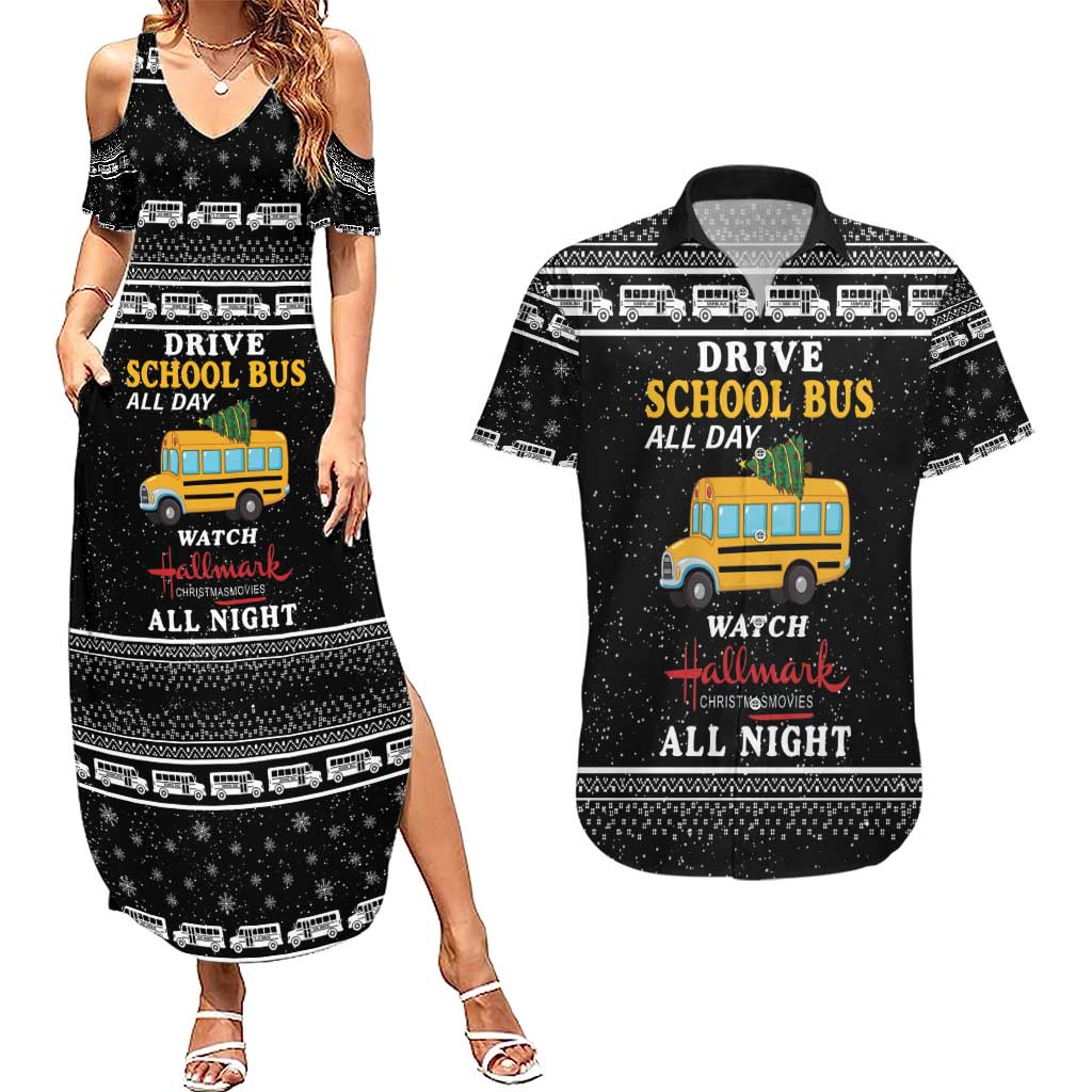 Drive School Bus All Day Couples Matching Summer Maxi Dress and Hawaiian Shirt Watch Hallmark Christmas Movies All Night DT04 - Wonder Print Shop