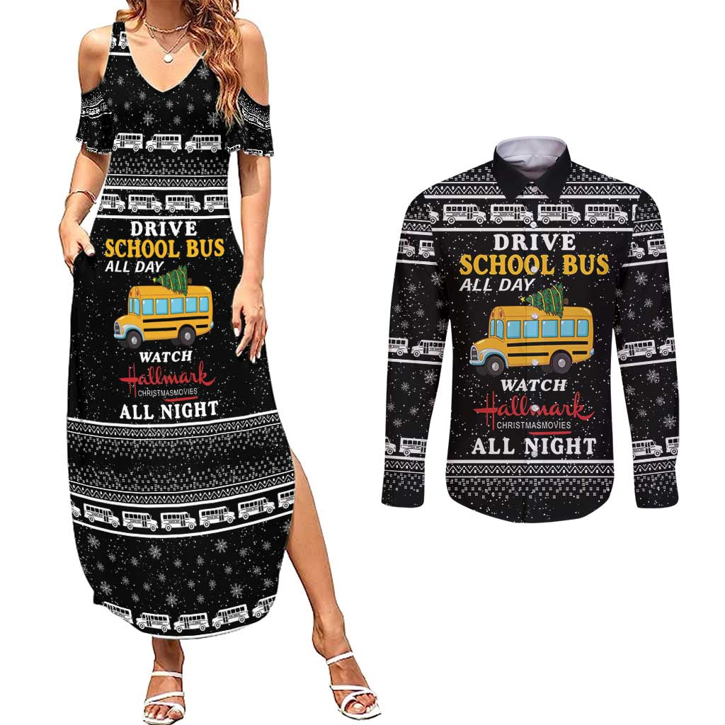 Drive School Bus All Day Couples Matching Summer Maxi Dress and Long Sleeve Button Shirt Watch Hallmark Christmas Movies All Night DT04 - Wonder Print Shop