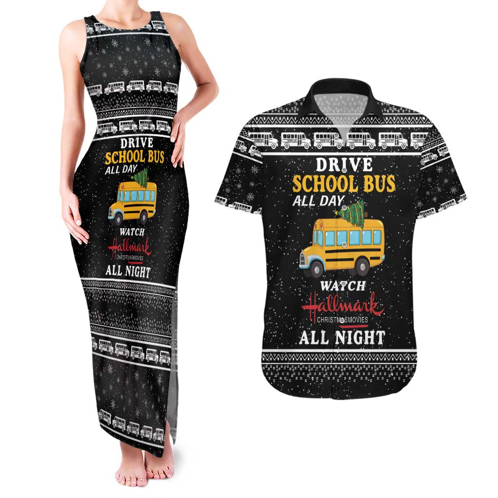 Drive School Bus All Day Couples Matching Tank Maxi Dress and Hawaiian Shirt Watch Hallmark Christmas Movies All Night DT04 - Wonder Print Shop