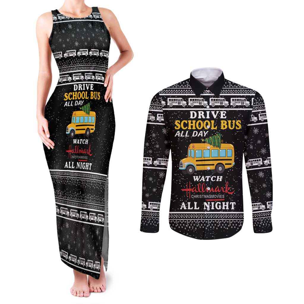 Drive School Bus All Day Couples Matching Tank Maxi Dress and Long Sleeve Button Shirt Watch Hallmark Christmas Movies All Night DT04 - Wonder Print Shop