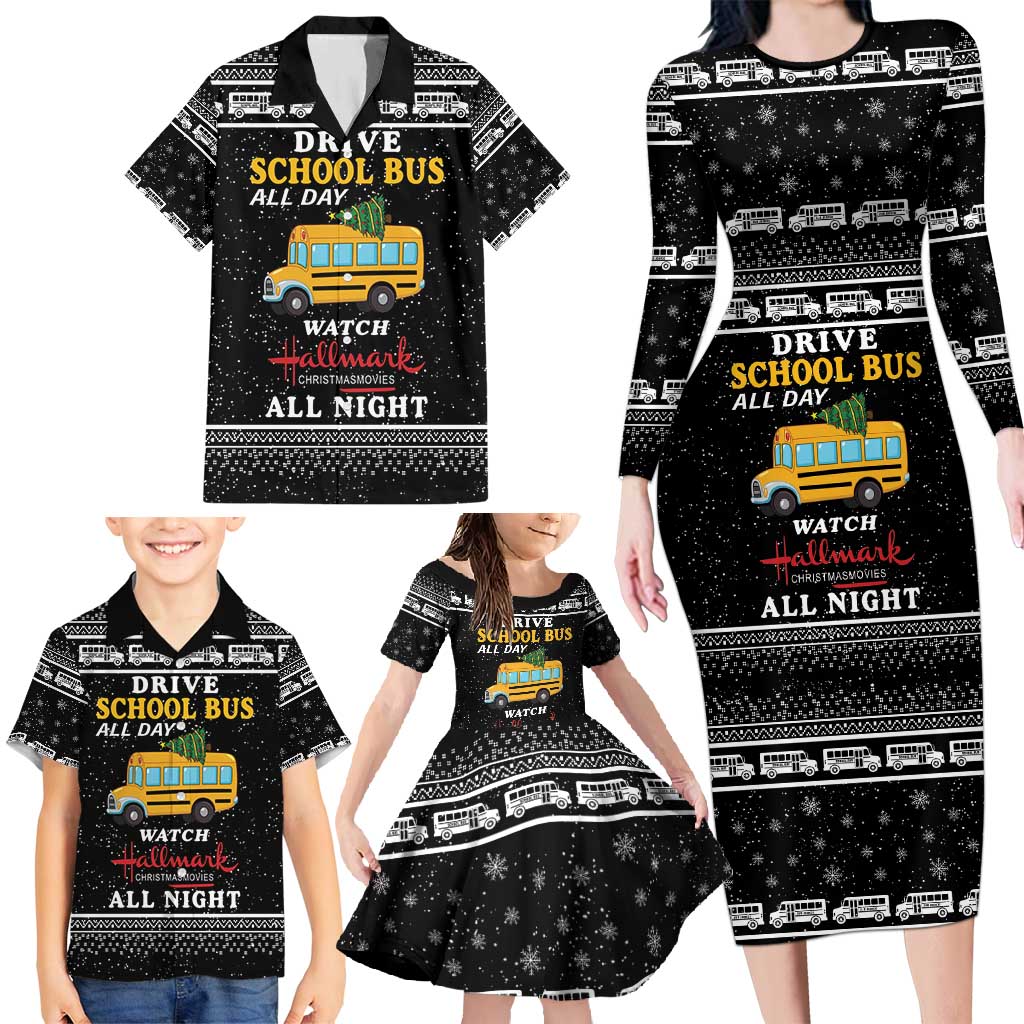 Drive School Bus All Day Family Matching Long Sleeve Bodycon Dress and Hawaiian Shirt Watch Hallmark Christmas Movies All Night DT04 - Wonder Print Shop