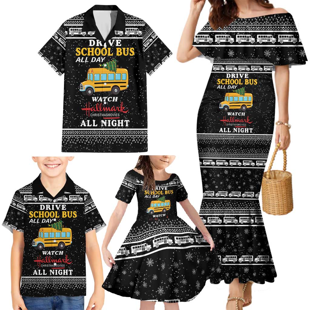 Drive School Bus All Day Family Matching Mermaid Dress and Hawaiian Shirt Watch Hallmark Christmas Movies All Night DT04 - Wonder Print Shop