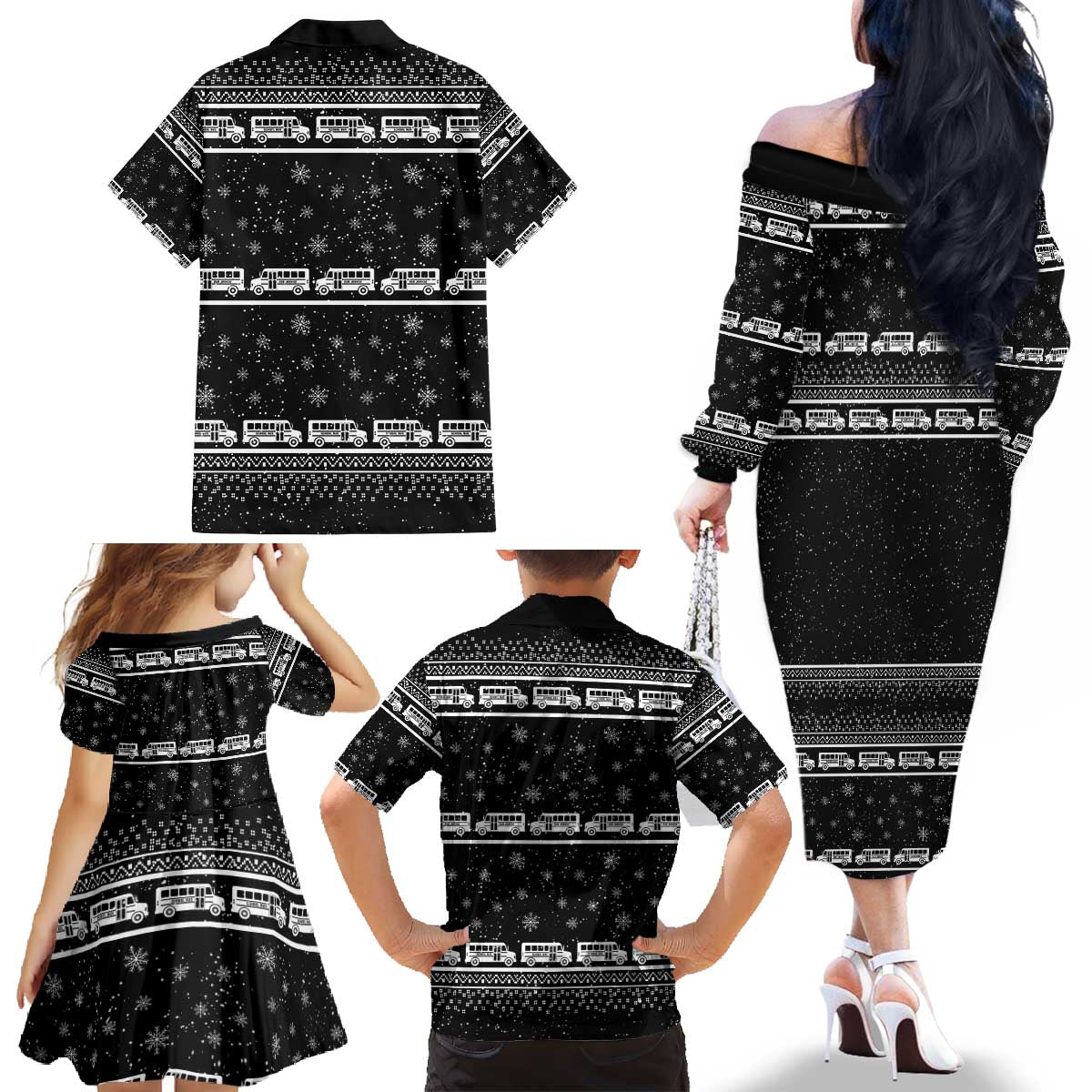 Drive School Bus All Day Family Matching Off The Shoulder Long Sleeve Dress and Hawaiian Shirt Watch Hallmark Christmas Movies All Night DT04 - Wonder Print Shop