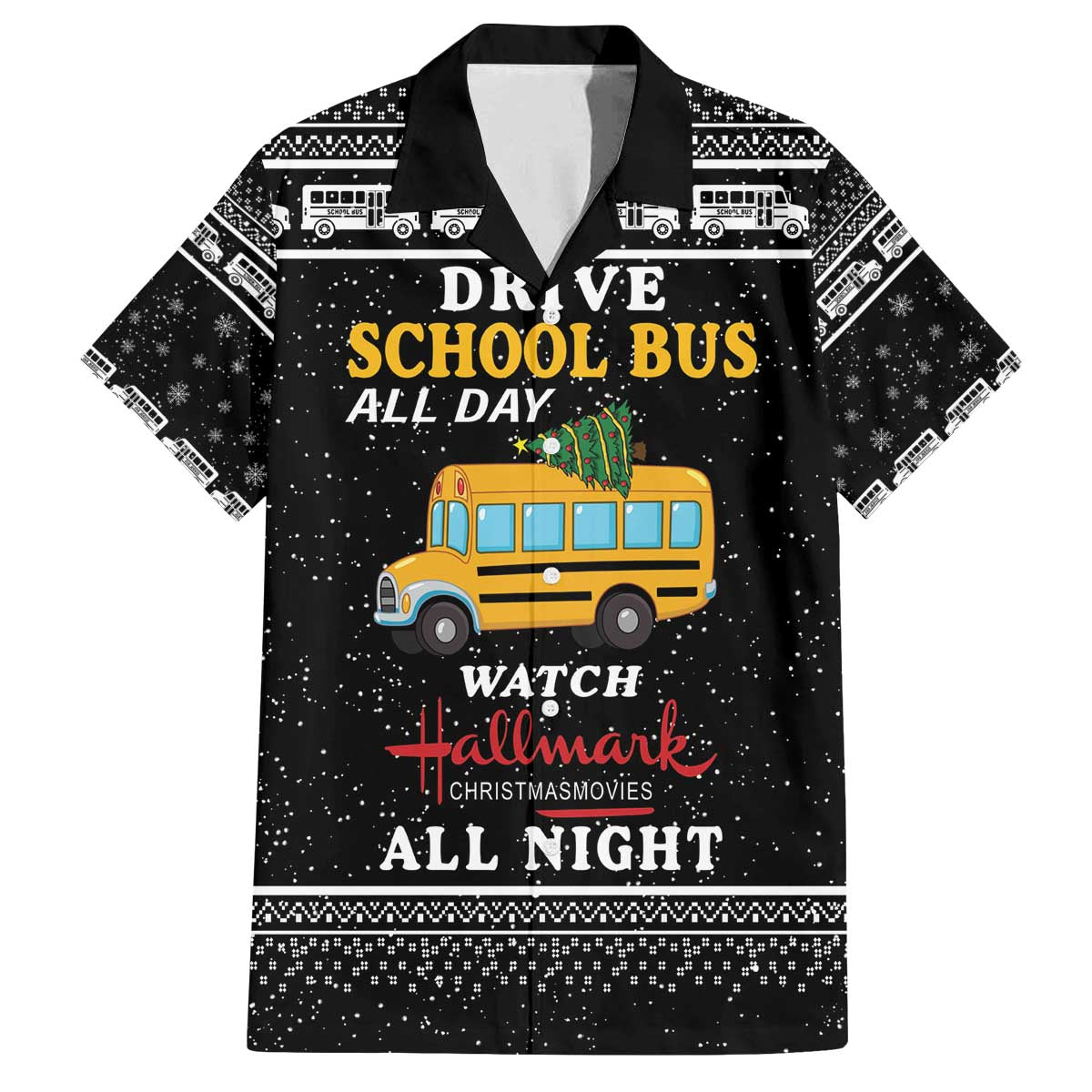 Drive School Bus All Day Family Matching Off The Shoulder Long Sleeve Dress and Hawaiian Shirt Watch Hallmark Christmas Movies All Night DT04 - Wonder Print Shop
