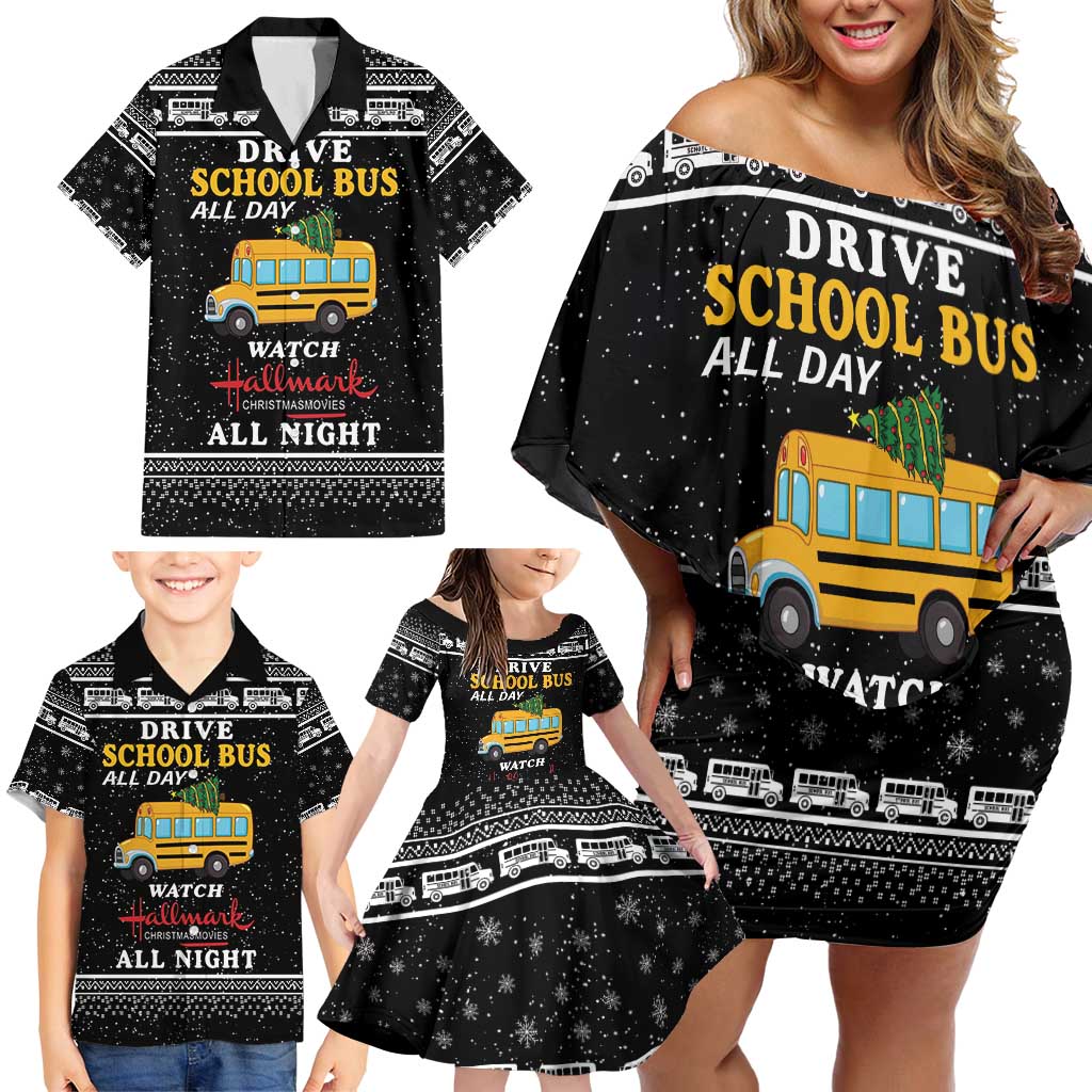 Drive School Bus All Day Family Matching Off Shoulder Short Dress and Hawaiian Shirt Watch Hallmark Christmas Movies All Night DT04 - Wonder Print Shop