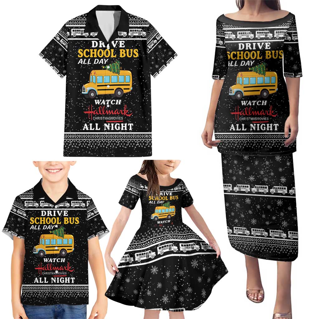 Drive School Bus All Day Family Matching Puletasi and Hawaiian Shirt Watch Hallmark Christmas Movies All Night DT04 - Wonder Print Shop