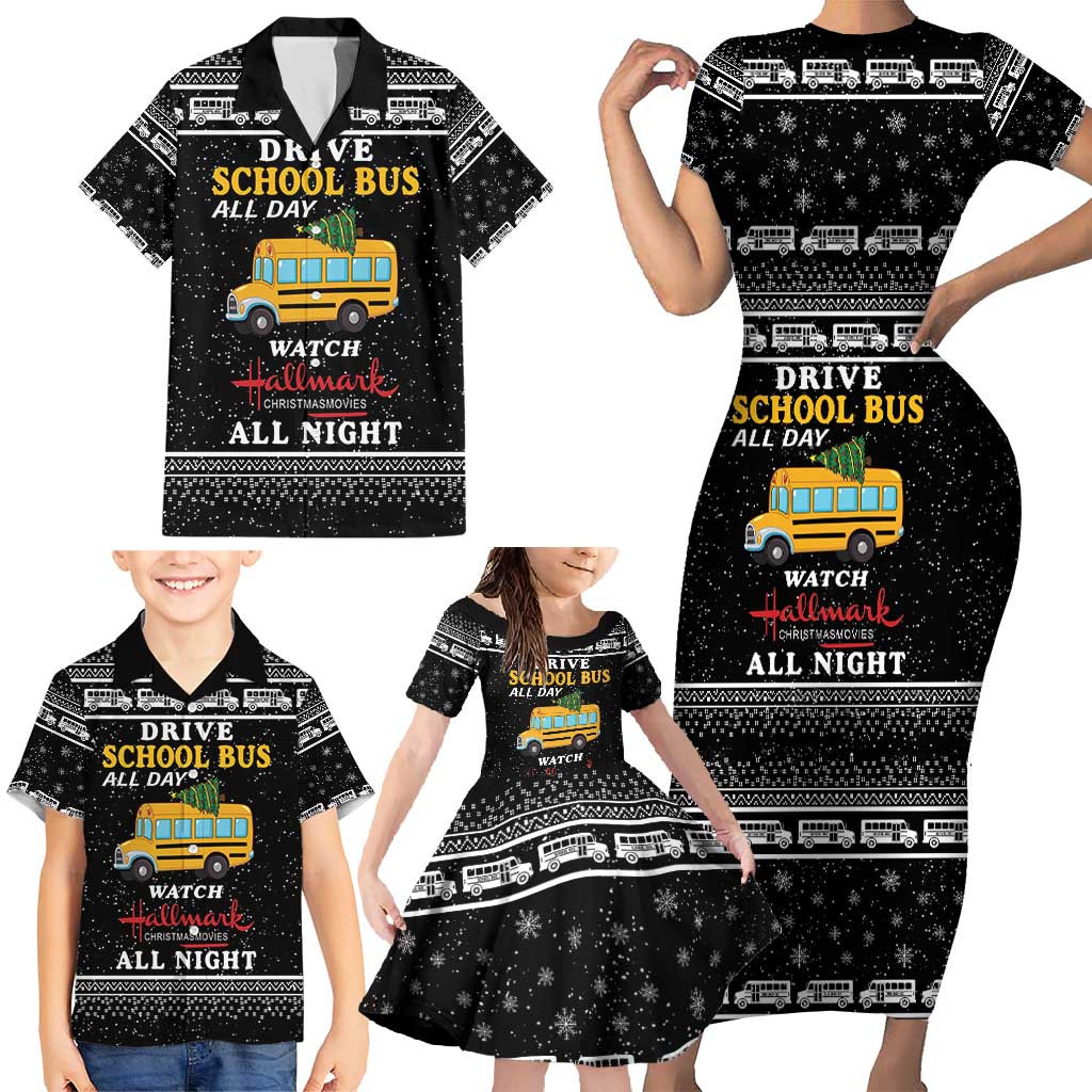Drive School Bus All Day Family Matching Short Sleeve Bodycon Dress and Hawaiian Shirt Watch Hallmark Christmas Movies All Night DT04 - Wonder Print Shop