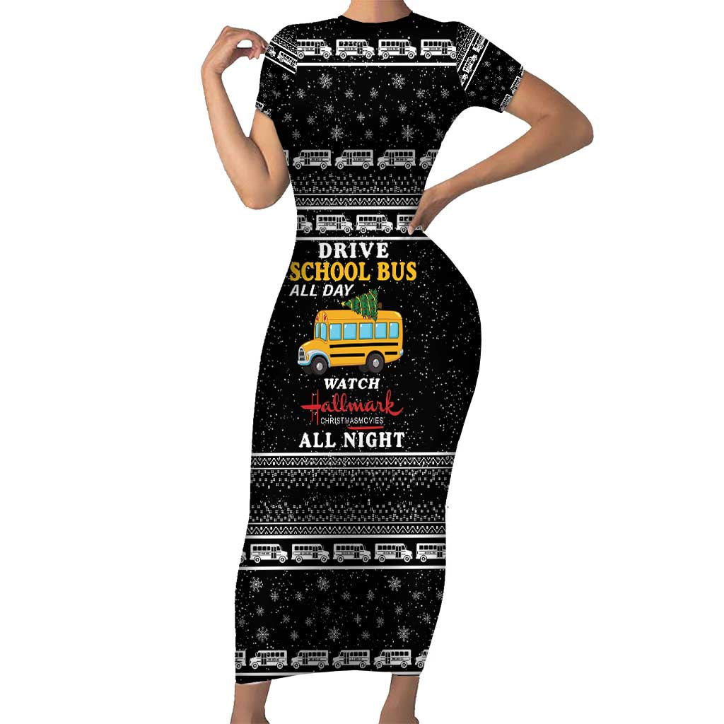 Drive School Bus All Day Family Matching Short Sleeve Bodycon Dress and Hawaiian Shirt Watch Hallmark Christmas Movies All Night DT04 - Wonder Print Shop