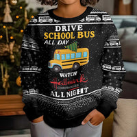Drive School Bus All Day Kid Ugly Christmas Sweater Watch Hallmark Christmas Movies All Night DT04 - Wonder Print Shop