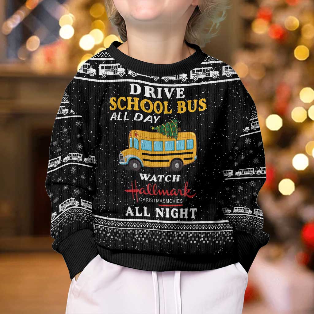 Drive School Bus All Day Kid Ugly Christmas Sweater Watch Hallmark Christmas Movies All Night DT04 - Wonder Print Shop