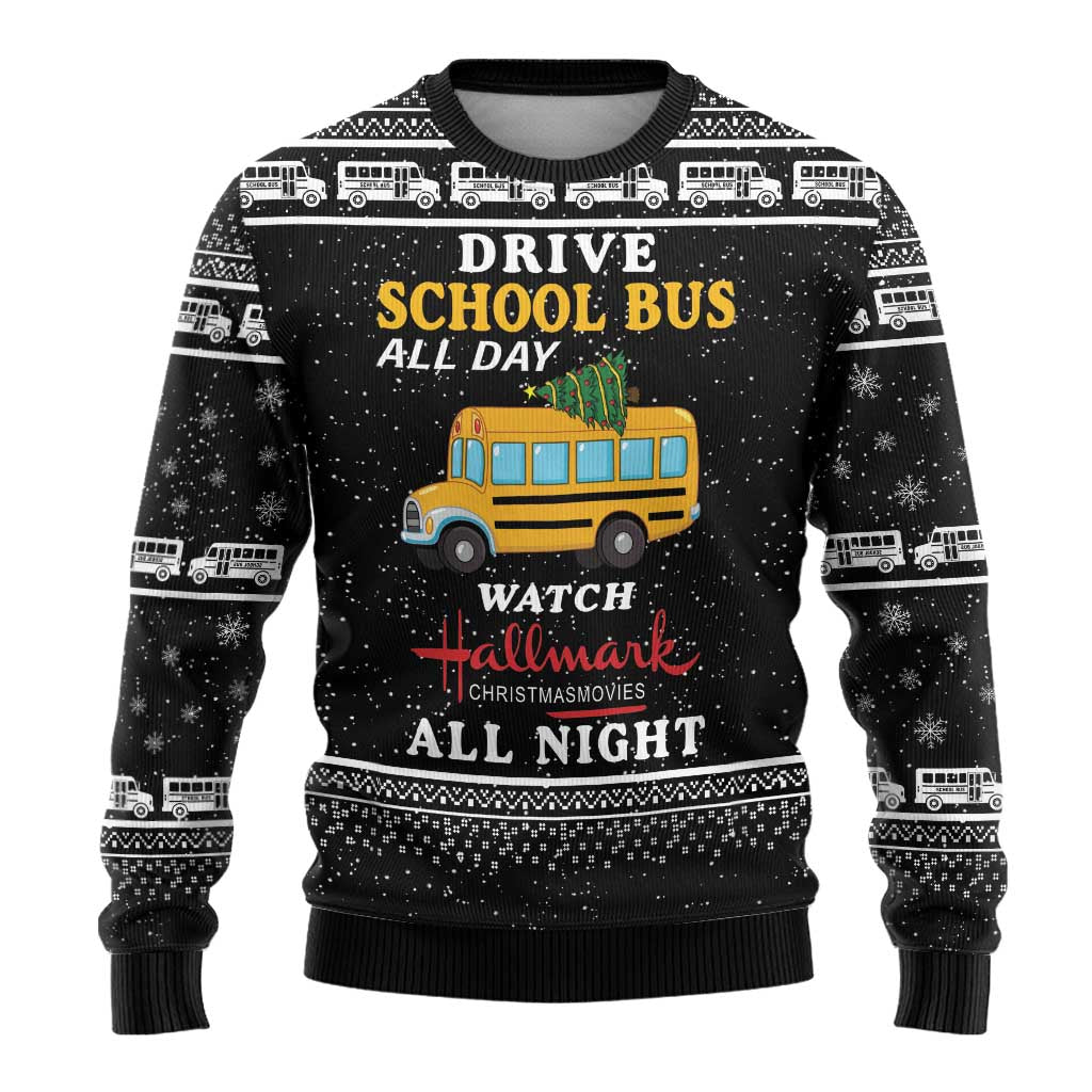 Drive School Bus All Day Ugly Christmas Sweater Watch Hallmark Christmas Movies All Night DT04 - Wonder Print Shop
